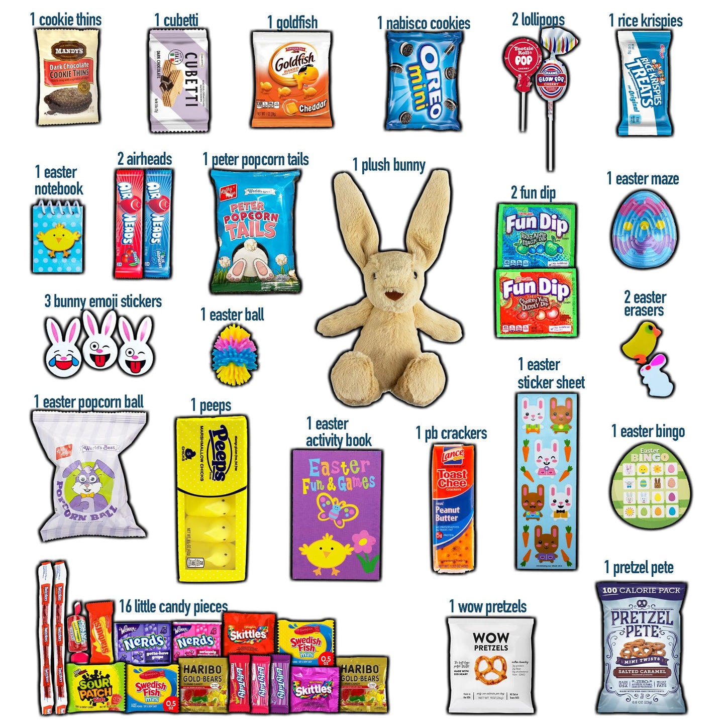 CRAVEBOX Brown Easter Basket - 45ct Filled with Plush Bunny, Candy, Snacks,   for Kids and mature-themeds