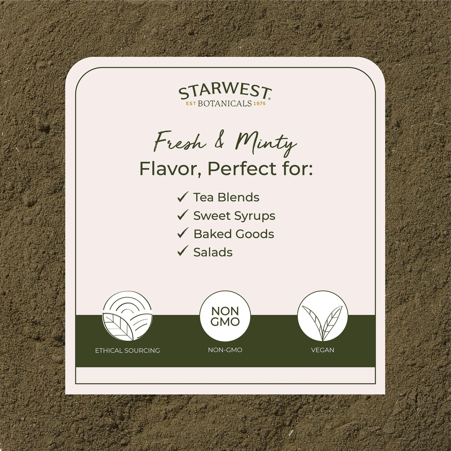 Peppermint Leaf Powder Organic - 4 Oz,(Starwest Botanicals)