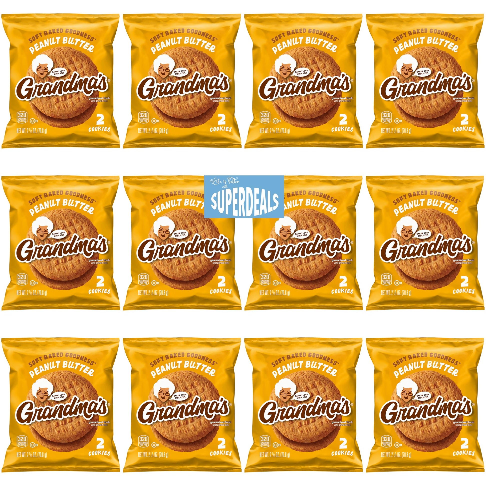 Grandma's Cookies, Peanut Butter, (Pack of 12) Bundled by SUPERDEALS, 2.50 Oz Bag, with Mystery Gift