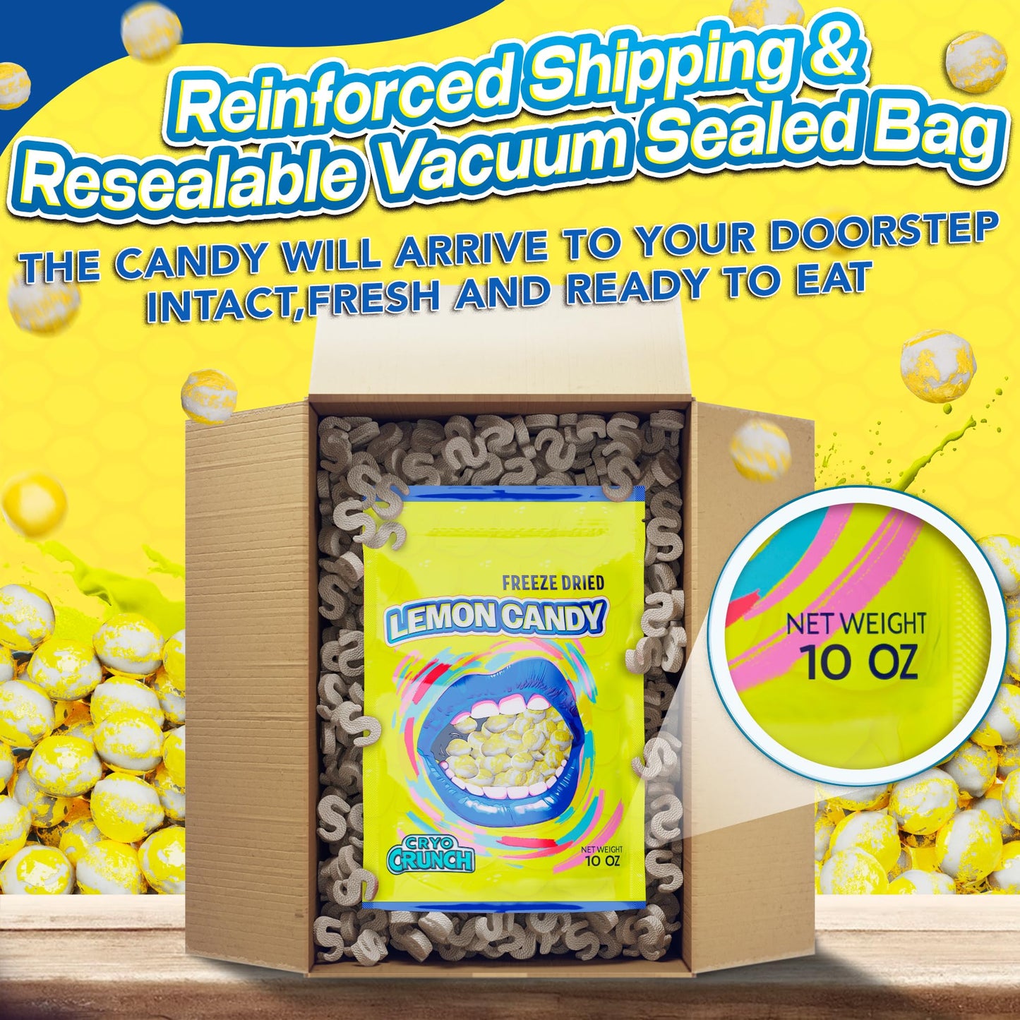 Freeze Dried Lemon Heads (10oz) - Made From Lemonheads Candy By Cryo Crunch- Freeze Dried Lemonheads Made In US Freeze Dried Lem