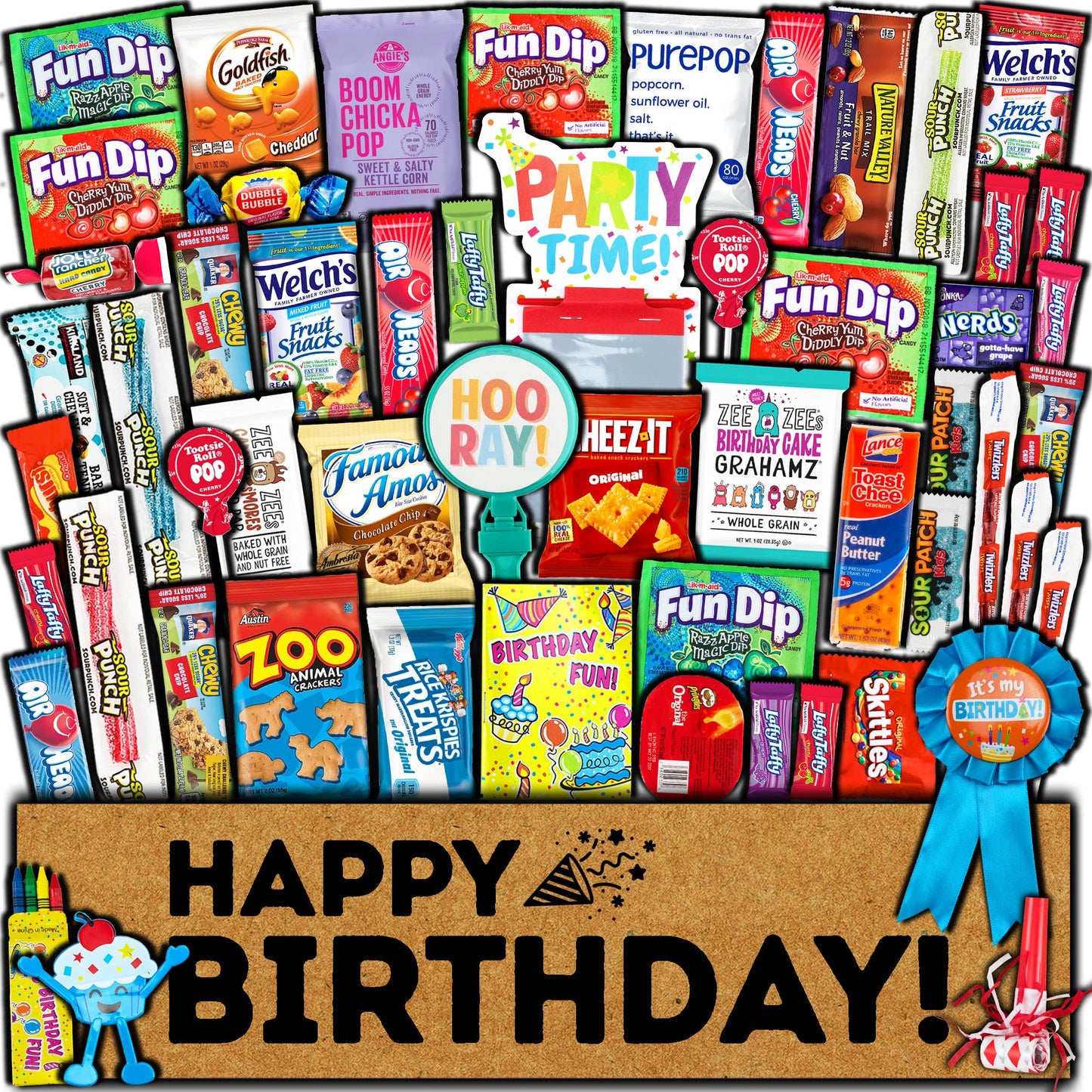 Birthday Care Package (50 Count) Snacks Food Cookies Bar Chips Party Variety Gift Box Pack Assortment Basket Bundle Mix Treat College Students Kids Teens