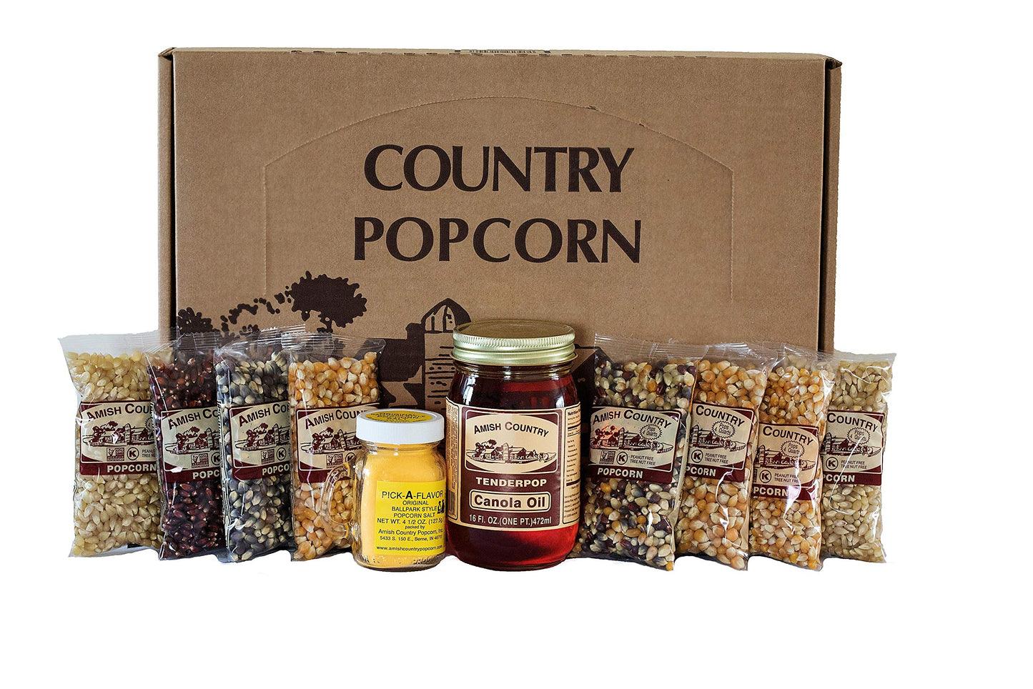 Amish Country Popcorn | 4 Ounce Variety Gift Sets | Old Fashioned, Non-GMO and Gluten Free (Closed Variety Gift Set, 8-4 Ounce)