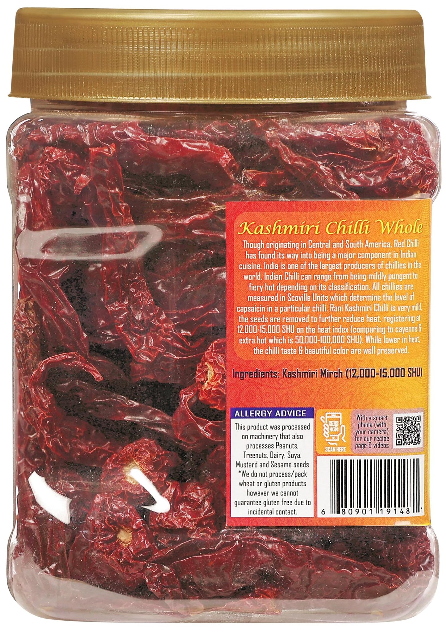 Rani Kashmiri Chilli Whole Stemless (Deggi Mirch, Low Heat) 5Oz (141G) Pet Jar ~ Natural | Salt-Free | Vegan | No Colors | Gluten Friendly | Non-Gmo | Kosher | Indian Origin