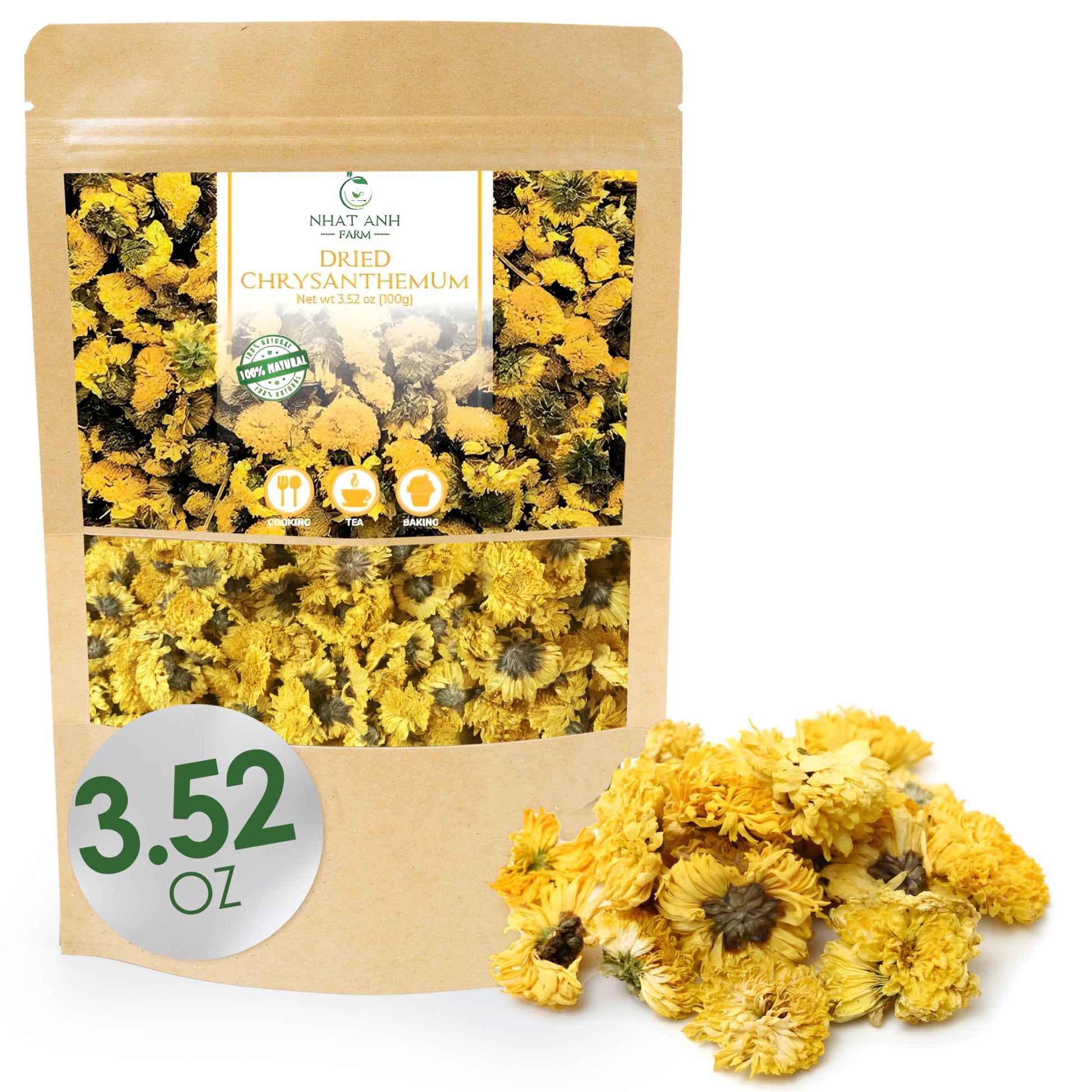 Nhat Anh Farm - Top-Grade Dried Chrysanthemum - 3 5Oz(100G) Dried Chrysanthemum Flowers - 100% Natural & Pure - Sugar/Energy Blend/Gluten Free. For Making Tea