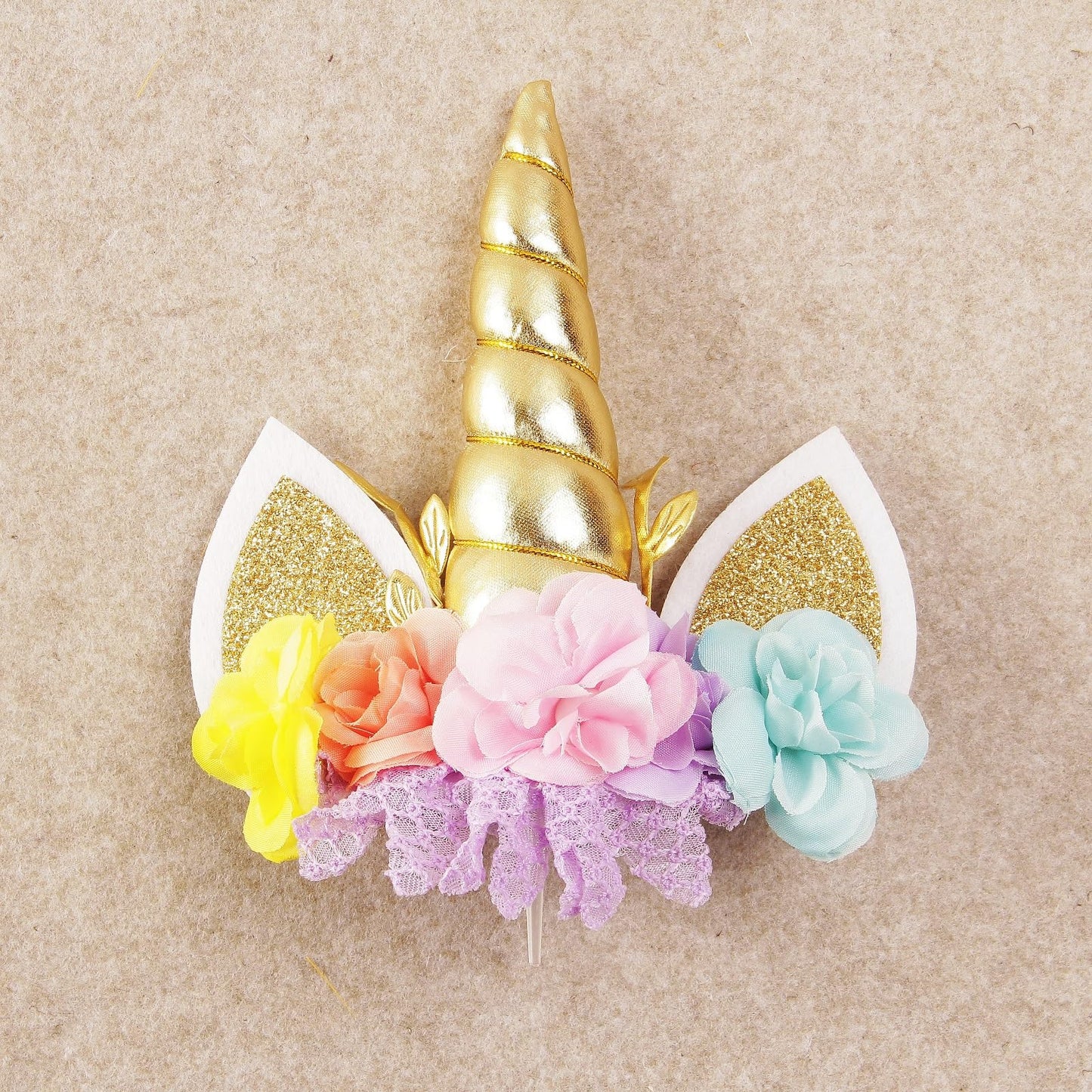 Nishine Rose Floral Unicorn Cake Topper Birthday Party Cake Decoration (Gold&Pink)