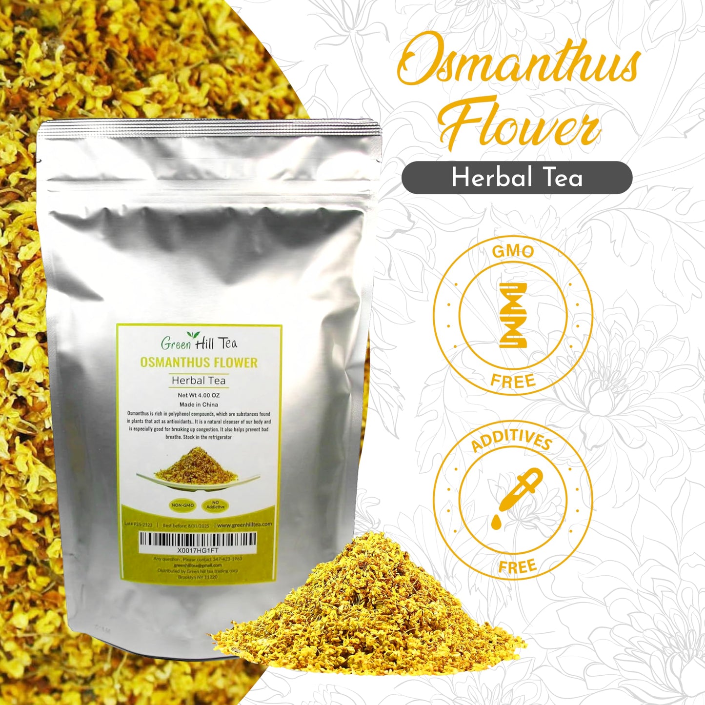 Greenhilltea Traditional Health Herbs, Osmanthus Flower Dried Herbal Tea 4 Oz