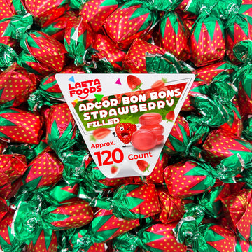 Arcor Strawberry Filled Bon Bons Hard Candy, Bulk (2 Pound Bag - Approx. 120 Count)