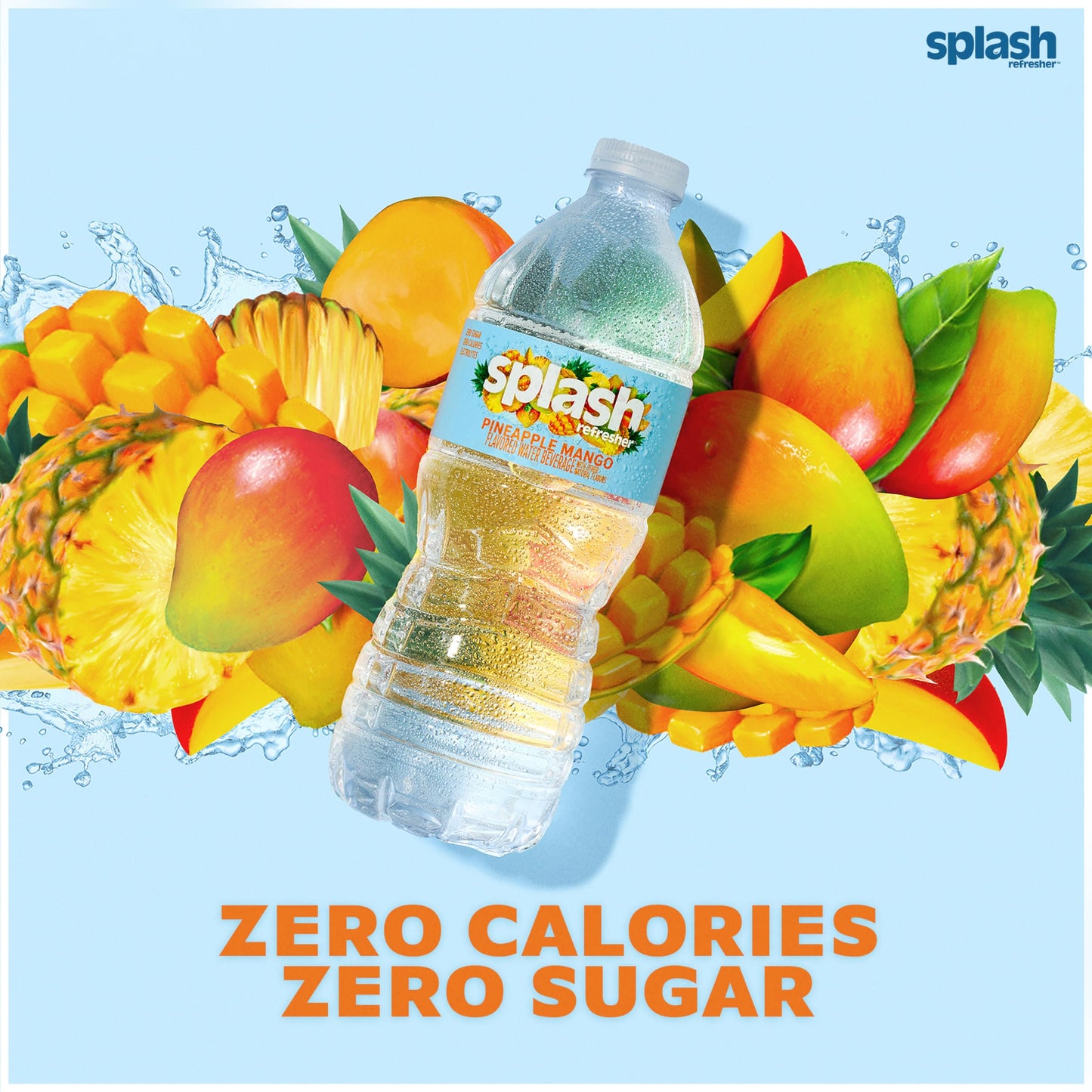 Splash Refresher, Pineapple Mango Flavor Water Beverage, 16.9 Fl Oz Plastic Bottles (24 Count)