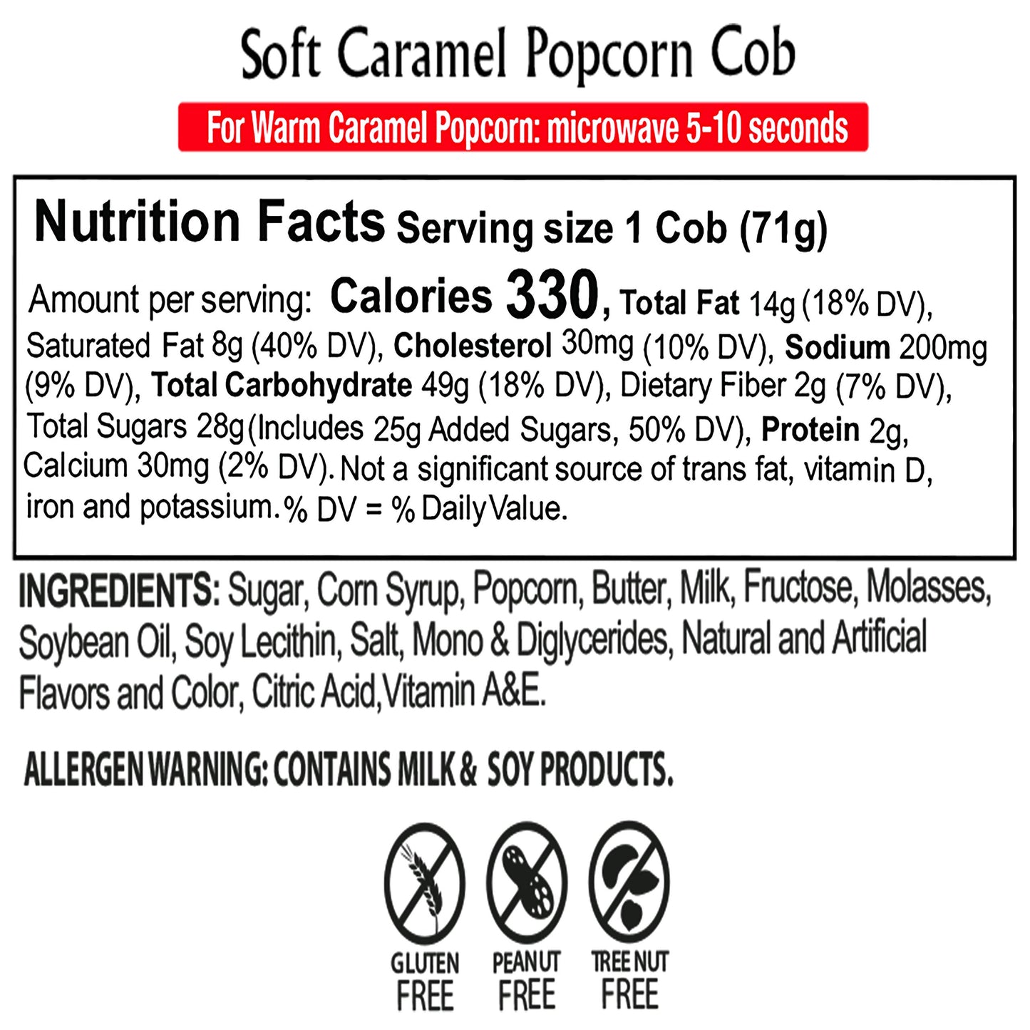 Caramel Cob Soft Caramel Popcorn - 16 Individually Wrapped 2.5 oz Bars - Gluten-Free, Peanut & Tree Nut-Free - Microwaveable for