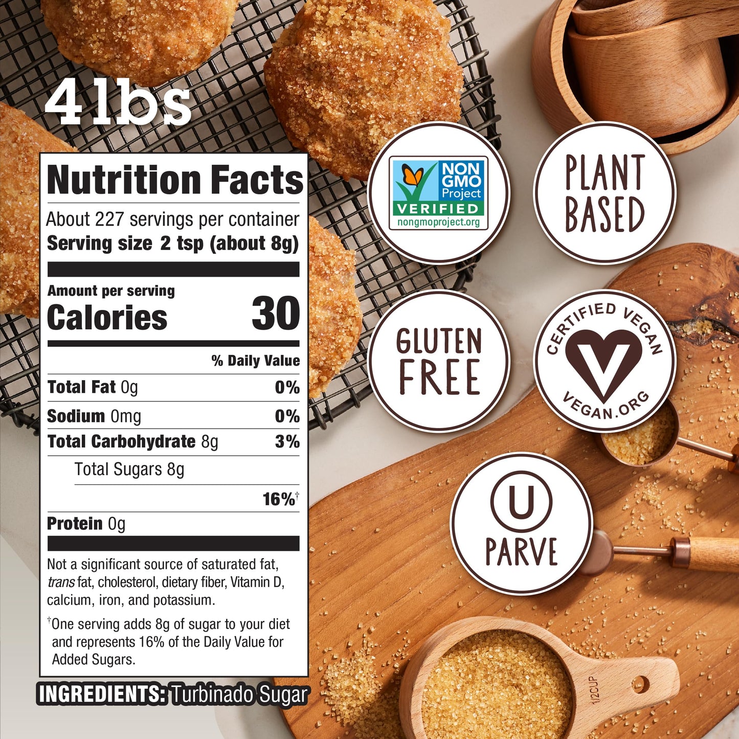 IN THE RAW Granulated Turbinado Cane Sugar, Vegan, Gluten-Free, Non-GMO, 4lb Bag