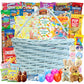 Easter Blue Oval Willow Basket (70 ct) Filled with Treats, Snacks, Candy, Peelable Gummies, Marshmallow Gummies, Bunny and More,