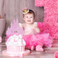 EONNCNT Castle Cake Topper - Pink Glitter Cardboard Birthday Decoration, 6.3 x 8.7 Inches