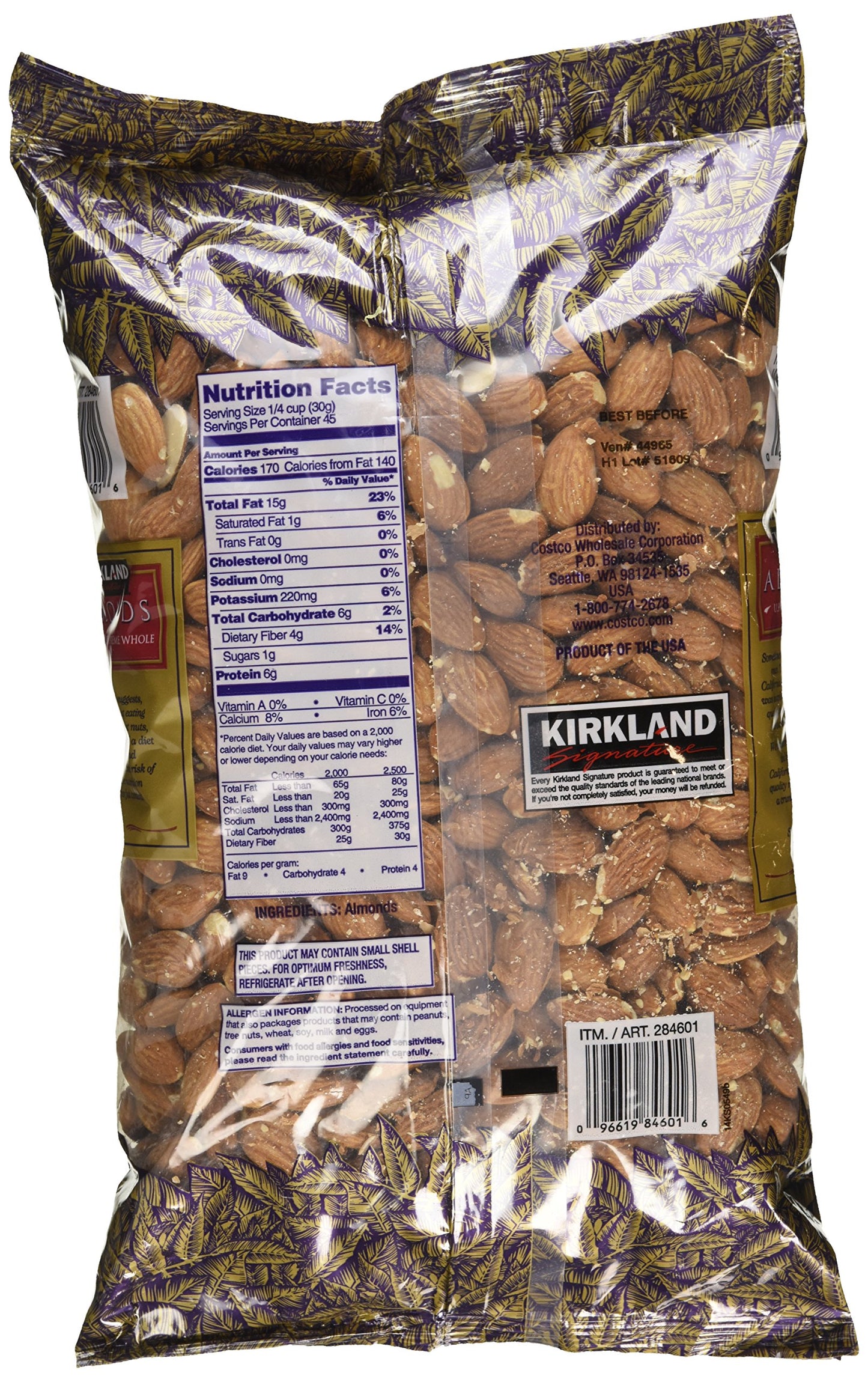 Kirkland Signature Whole Almonds, 3 Pound Bag - Premium Quality, Multi-Color, Healthy Snack, Perfect for Baking and Cooking