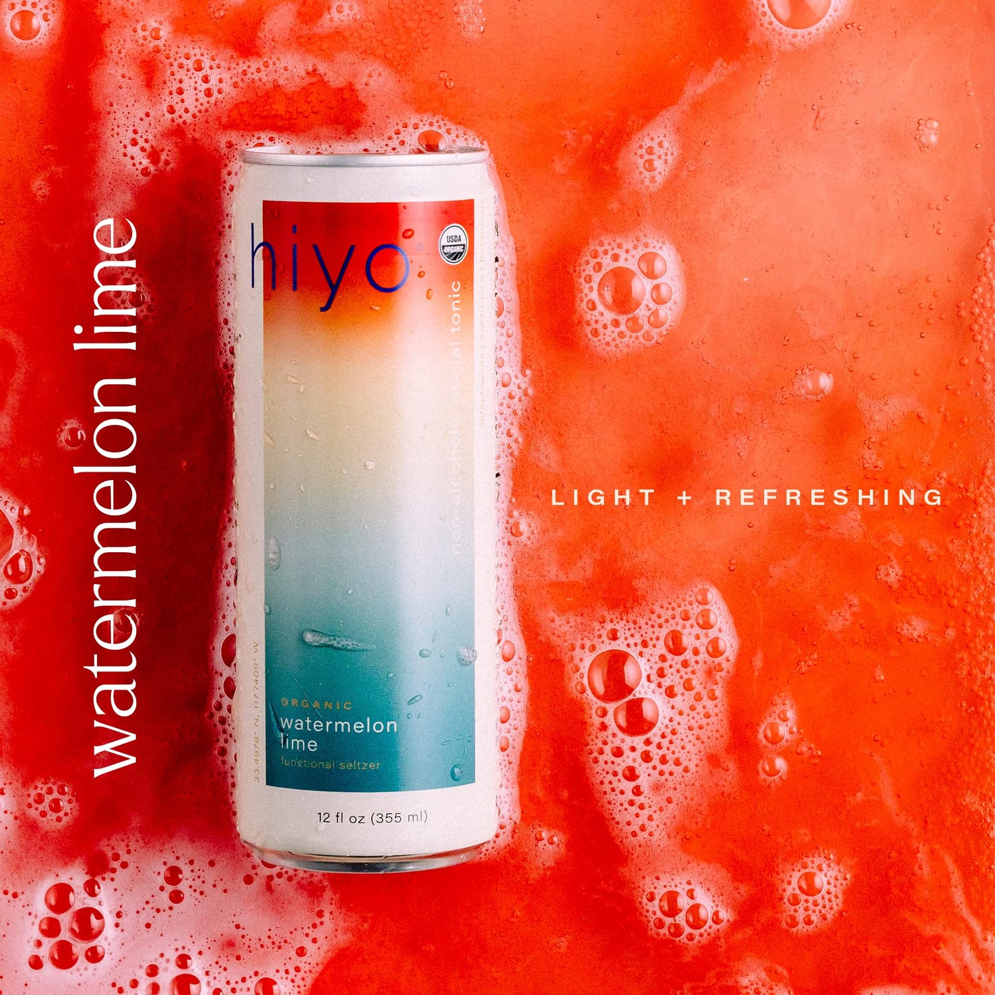 Hiyo Organic Social Tonic - Watermelon Lime, 12 Pack - N.A. Functional Seltzer, Sparkling Water Crafted With Organic Adaptogens,