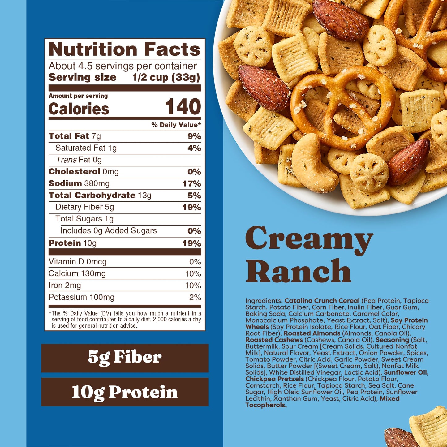 Catalina Crunch Protein Snack Mix - 10G Protein, 1G Sugar Per Serving - Good Source Of Fiber, Keto, Gluten Free - Creamy Ranch, 5.25 Ounce Bag (Pack Of 1)