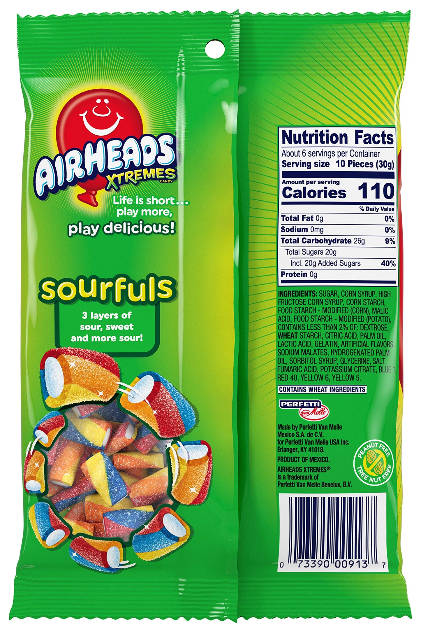 Airheads Xtremes Sourfuls Candy, Rainbow Berry, 6 oz (Pack of 12), Non Melting, Bulk Party Bag