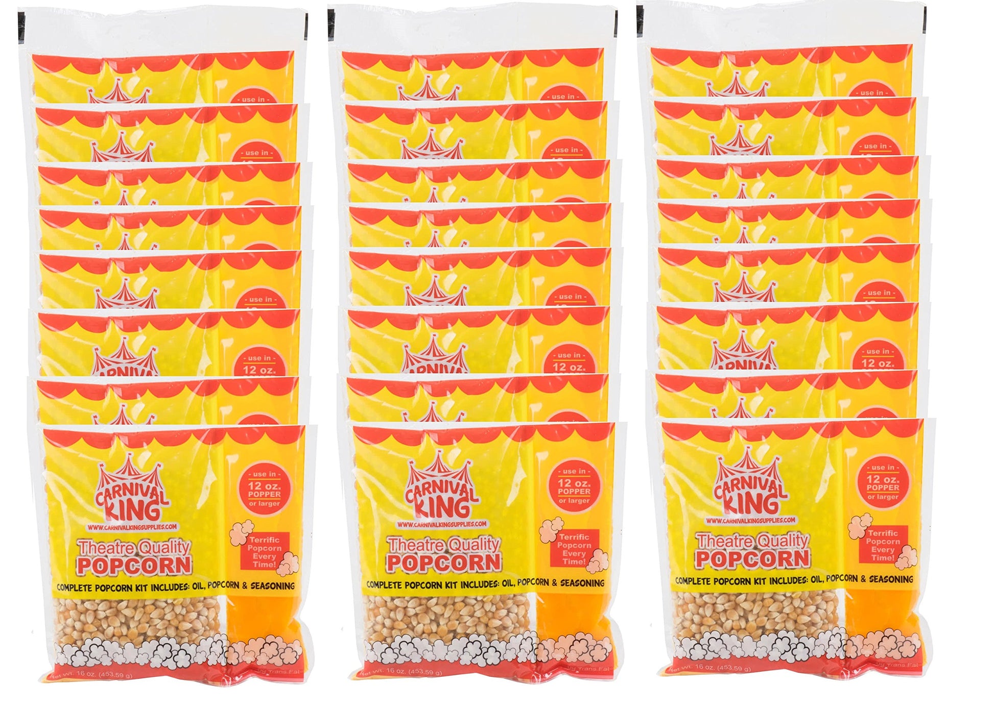 C King All In One Popcorn Kit for 12 oz. to 14 oz. Poppers, Clear, 24 Count