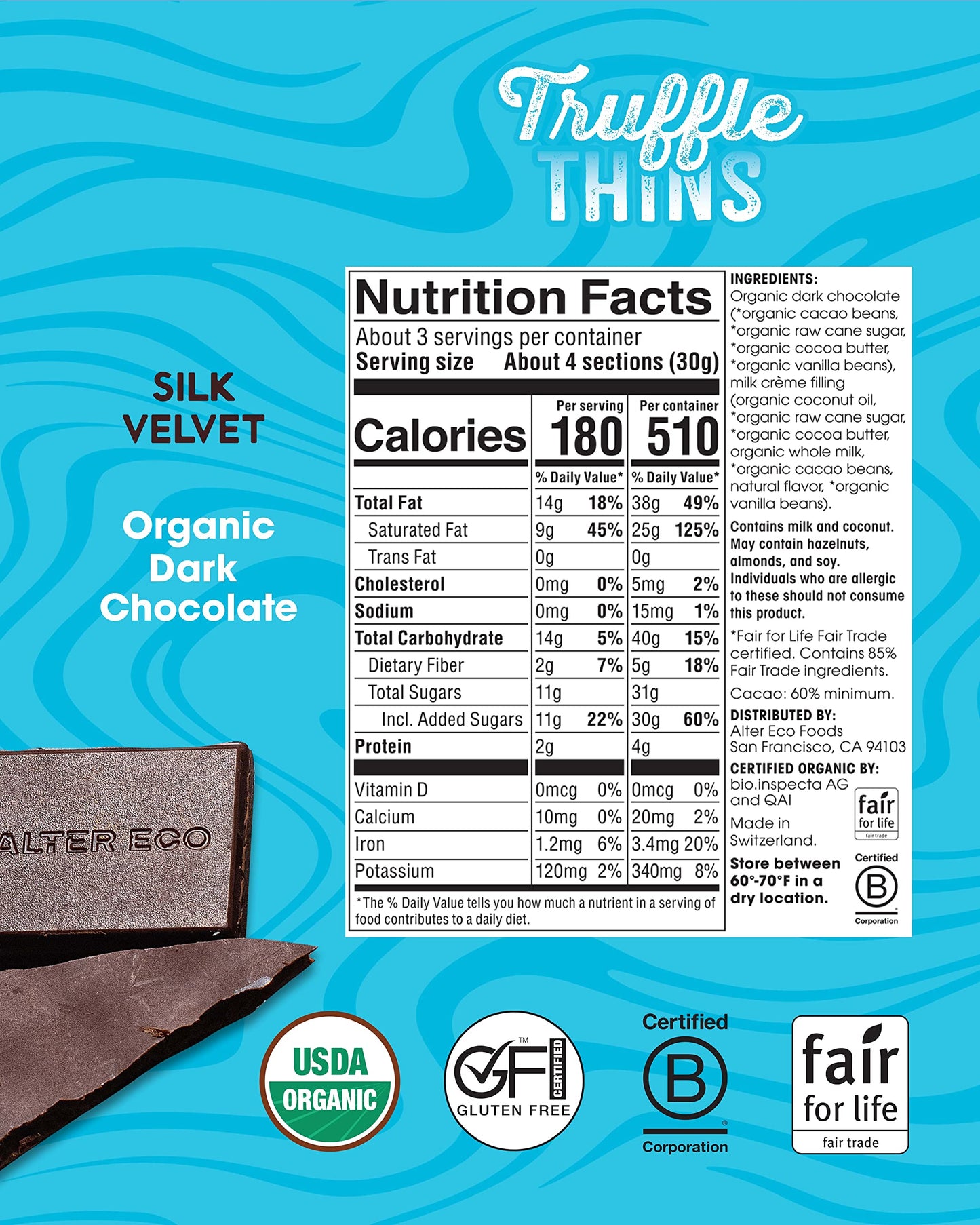 Alter Eco Silk Velvet Truffle Thins Chocolate Bar With Gooey Ganache Truffle Filling Organic Gluten & Soy-Free Non-Gmo Snacks No