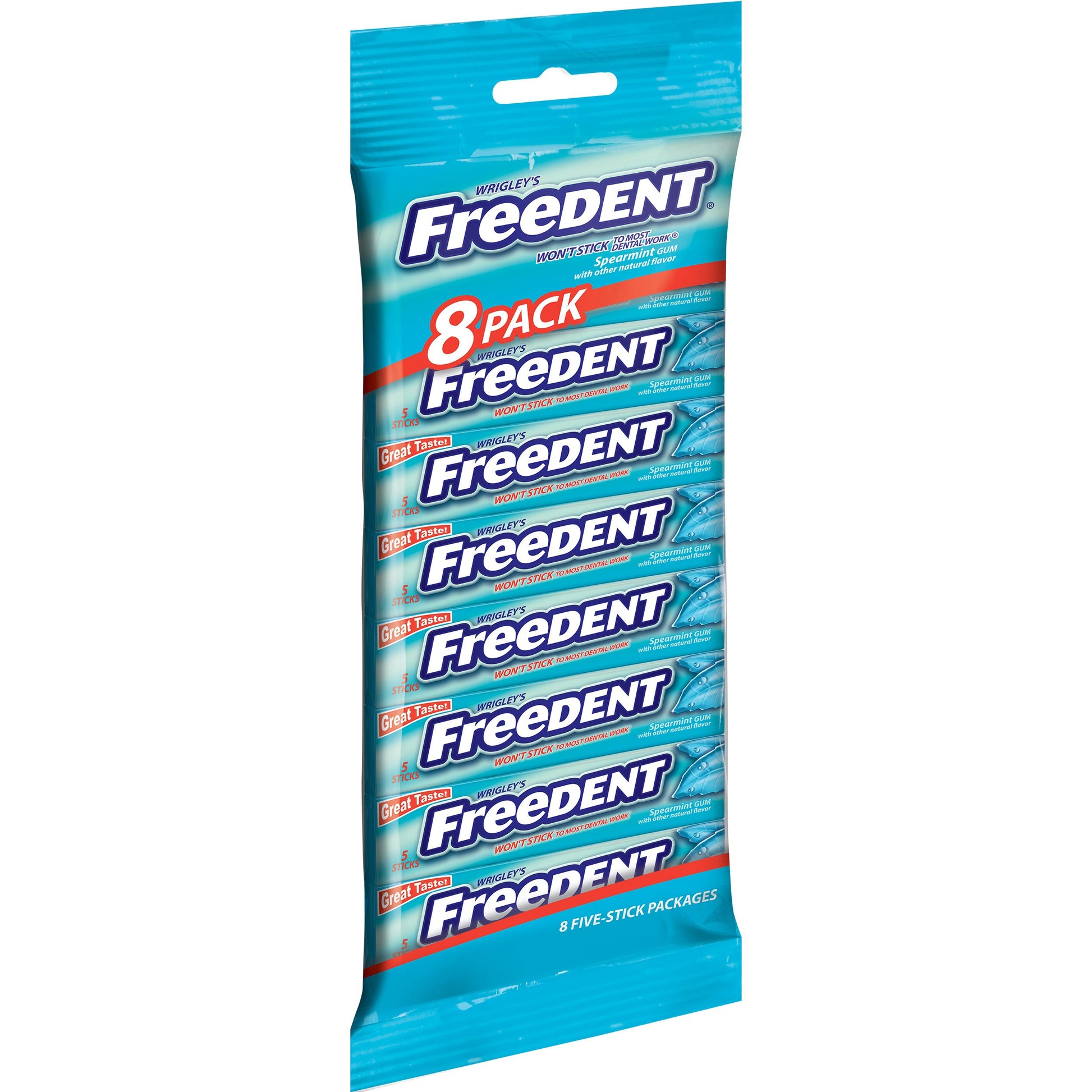 Wrigleys Freedent Spearmint Chewing Gum, 5 Pieces (8 Pack)