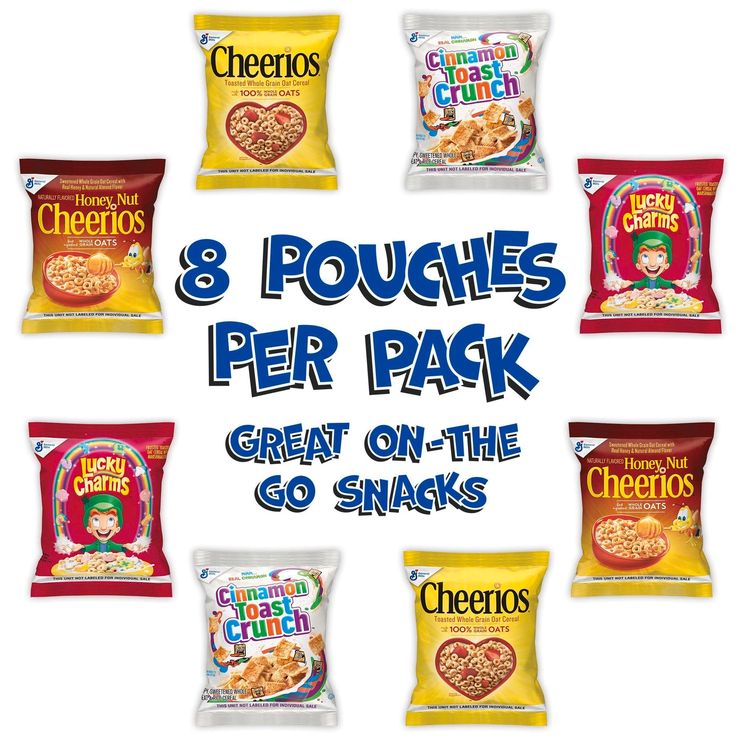 General Mills Breakfast Cereal Variety Pack, Lucky Charms, Cinnamon Toast Crunch, and Cheerios Varieties, Single Serve Snacks, 9