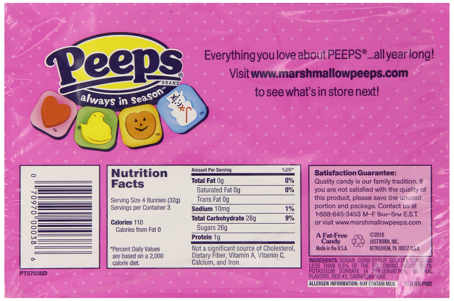 Marshmallow Peeps Pink Easter Bunnies 12Ct