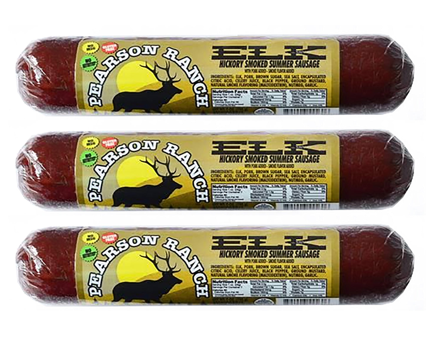 PEARSON RANCH Wild Game Elk Summer Sausage Pack of 3-7oz Summer Sausage, Exotic Meat, Low-Carb, Gluten-Free, MSG-Free,
