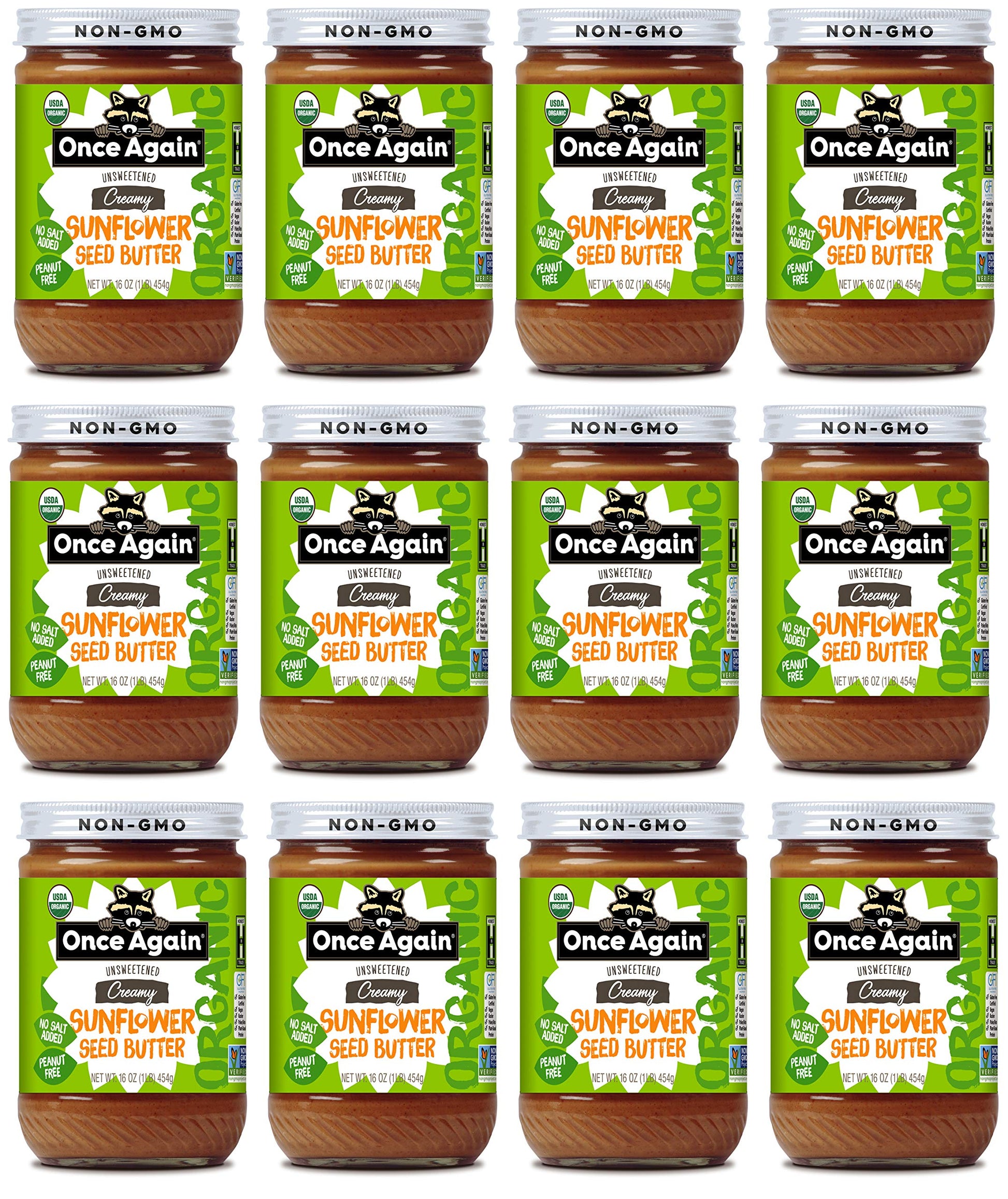Once Again Organic Creamy Sunflower Butter, 16oz - Salt Free, Unsweetened - Peanut Free, USDA Organic, Gluten Free Certified, Ve