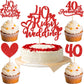 25 PCS 40th Anniversary Cupcake Toppers with Ruby Wedding Cake Topper Red Glitter Heart Cupcake Picks for 40th Wedding Anniversa