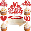 25 PCS 40th Anniversary Cupcake Toppers with Ruby Wedding Cake Topper Red Glitter Heart Cupcake Picks for 40th Wedding Anniversa
