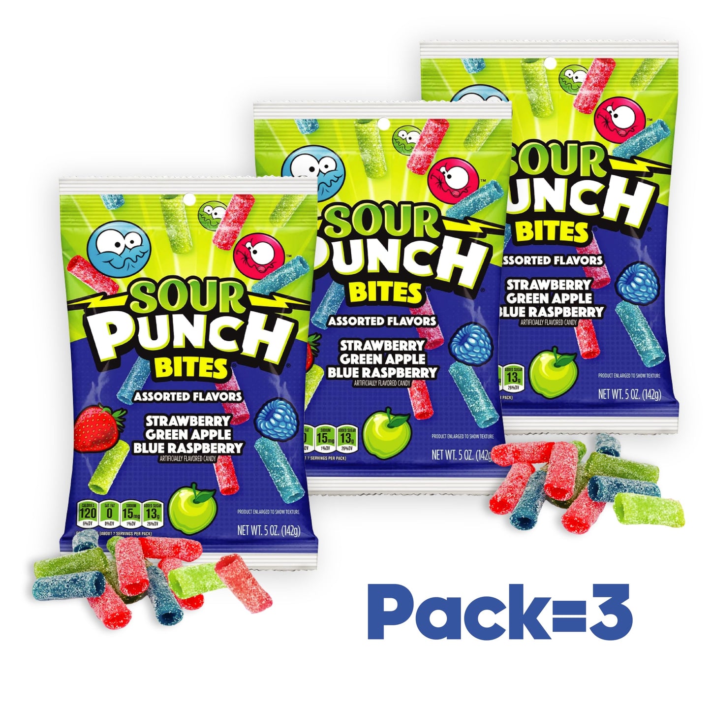 Sour Punch Assorted Candy, 5 Oz - Chewy, Mouthwatering Raspberry-Flavored Sour Candy - Fat-Free, Low Sodium Treat For Kids & Adu
