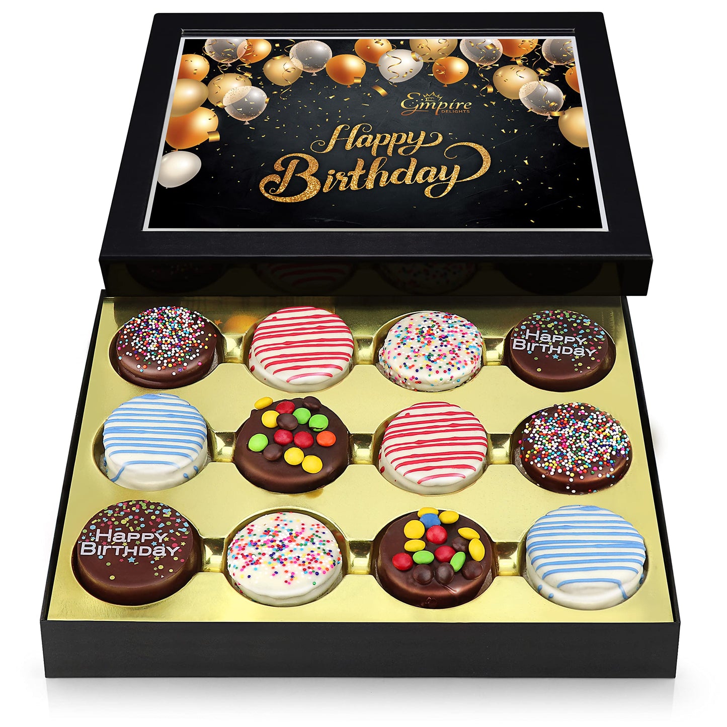 Empire Delights Birthday Cookies Gift Basket – Gourmet Chocolate Cookies, 12 Count, Ideal for Men and Women, Birthday Gift