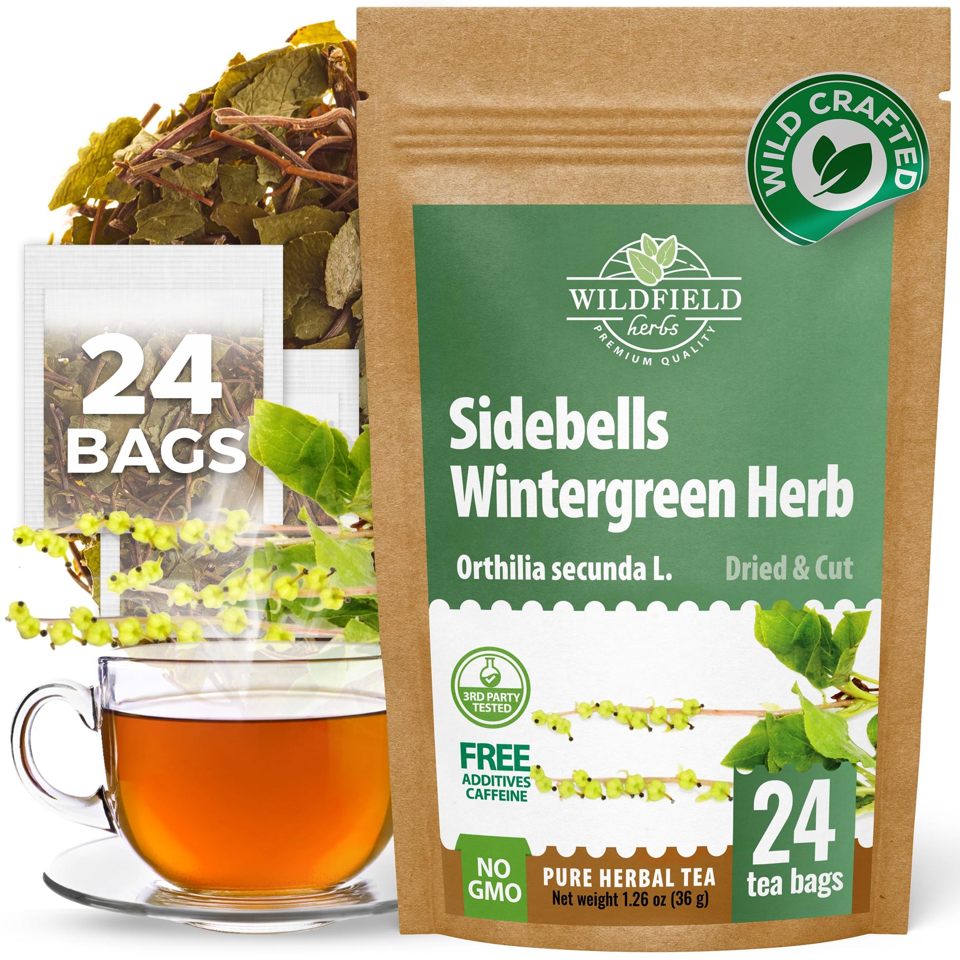 24 Bags Dried Cut Sidebells Wintergreen Herb Tea (Orthilia Secunda) - 24 Count 1.5G Tea Bags One-Sided Wintergreen Orthilia (Peralito)