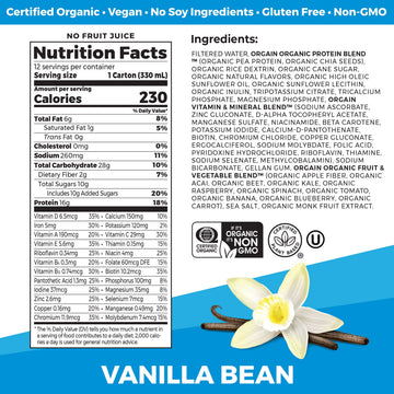 Orgain Organic Nutritional Vegan Protein Shake, 16g Protein, Gluten Free, Non-GMO, 11 Fl Oz, Vanilla Bean, Pack of 12