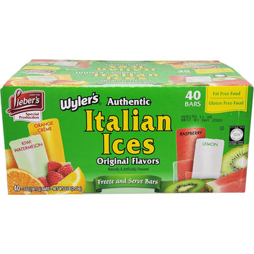 Lieber'S Wyler'S Italian Ices Original Flavors, Kosher, Gluten-Free, Fat-Free Italian Ices, 80 Ounce Box (2 Oz Bars, Total Of 40