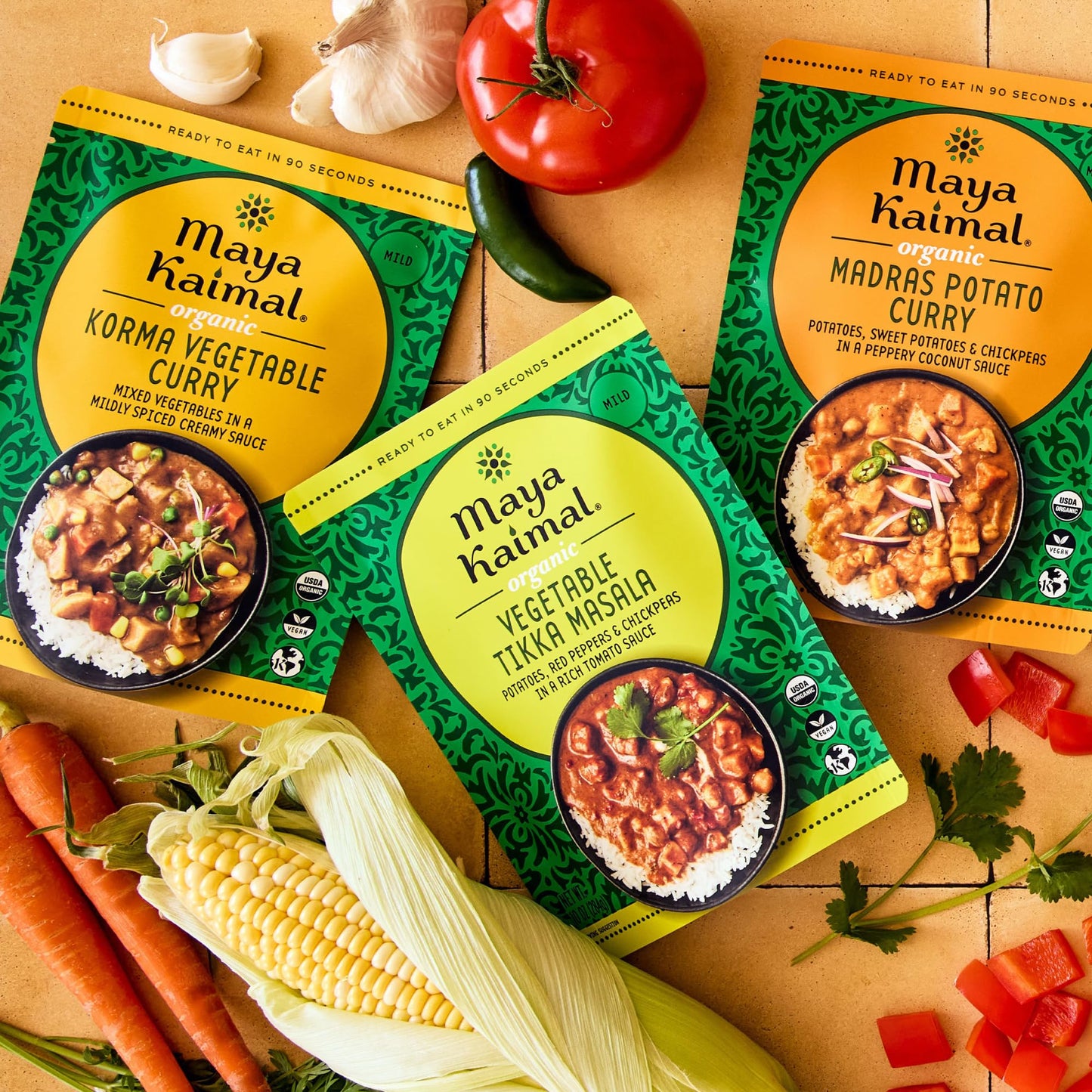 Maya Kaimal Organic Indian Vegetable Curry Variety | Microwaveable, Ready To Eat, Fully Cooked | Vegan | Organic | Kosher