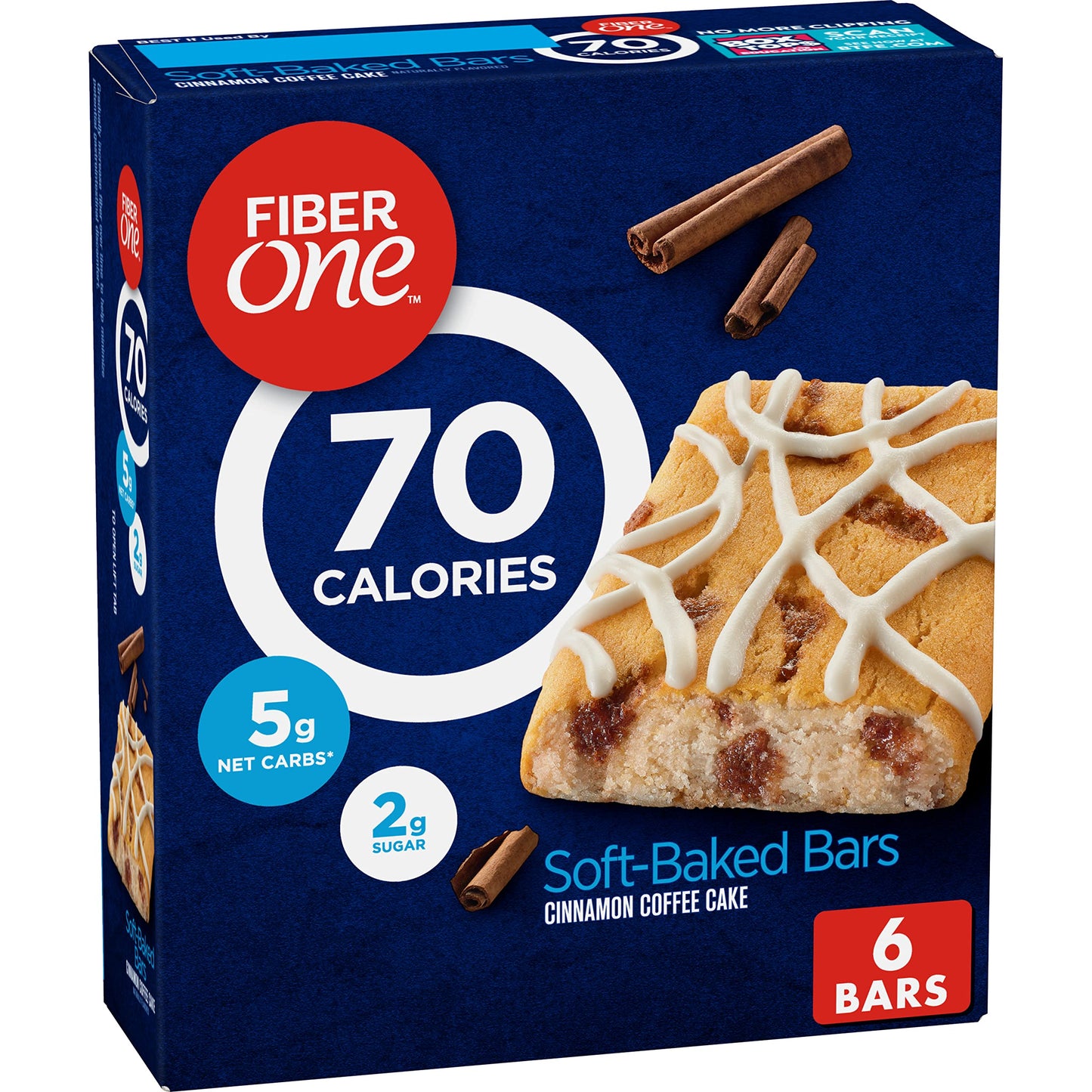 Fiber One 70 Calorie Soft-Baked Bars, Cinnamon Coffee Cake, 6 Bars, 5.34 Oz