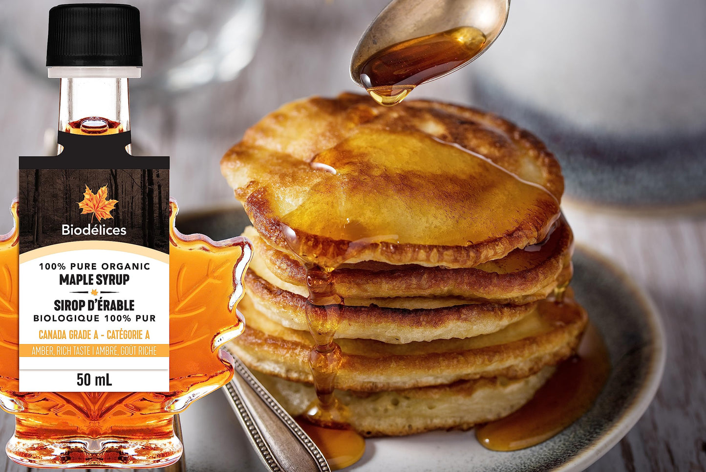 Biod  Lices 100% Pure Organic Maple Syrup - Premium Grade A - Quebec'S Finest In Elegant Maple Leaf Bottle (1.69 Fl Oz (Pack Of