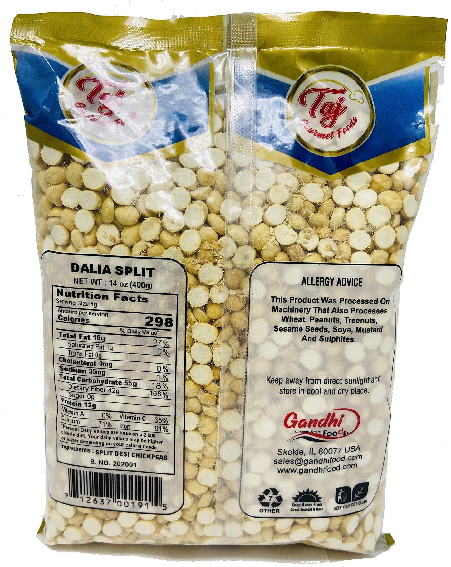 Taj Premium Indian Dalia Split (Roasted Split Chickpeas Daliya), (14Oz)
