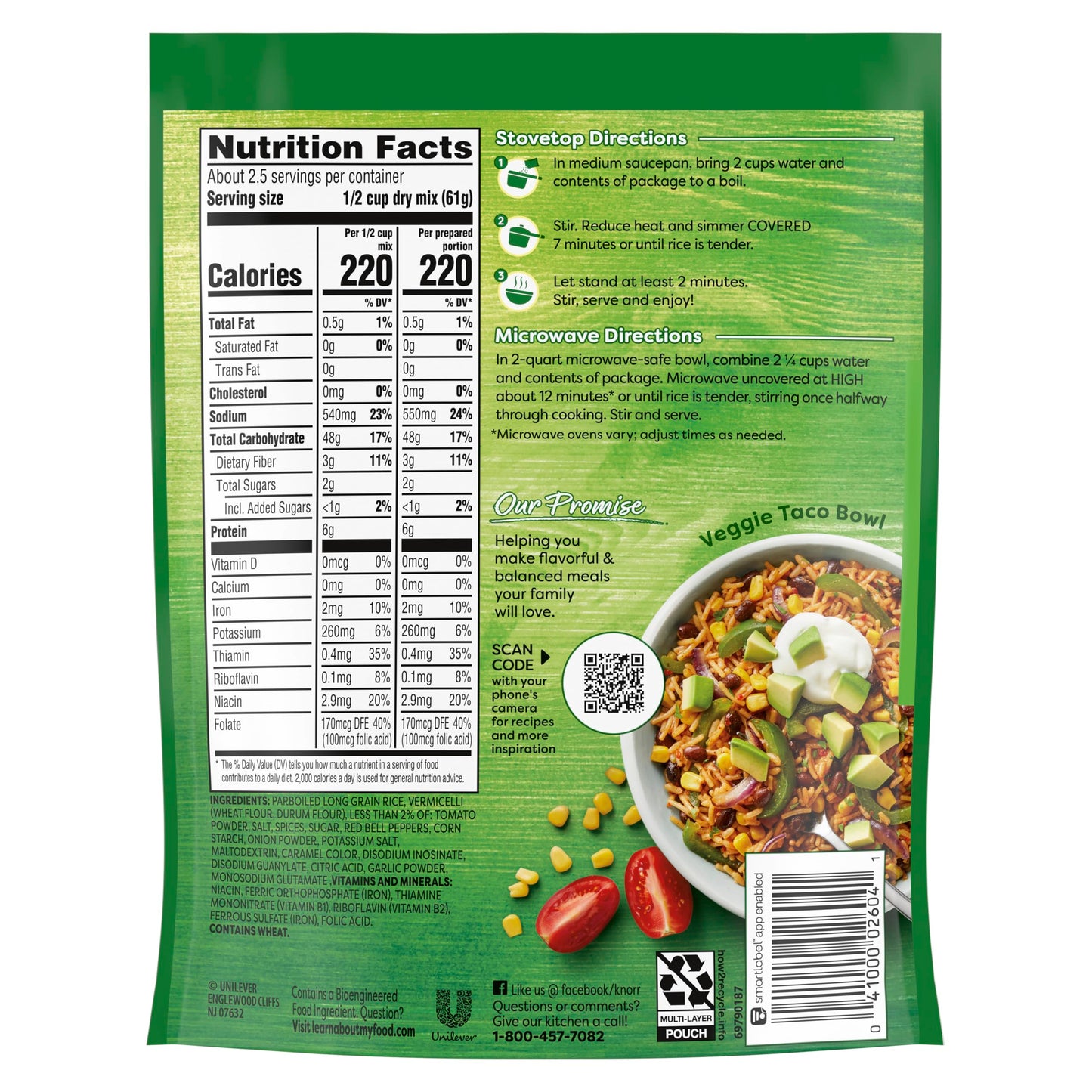 Knorr Rice Sides Taco Rice, 5.4 oz, No Artificial Flavors or Preservatives, Pack of 1, Green
