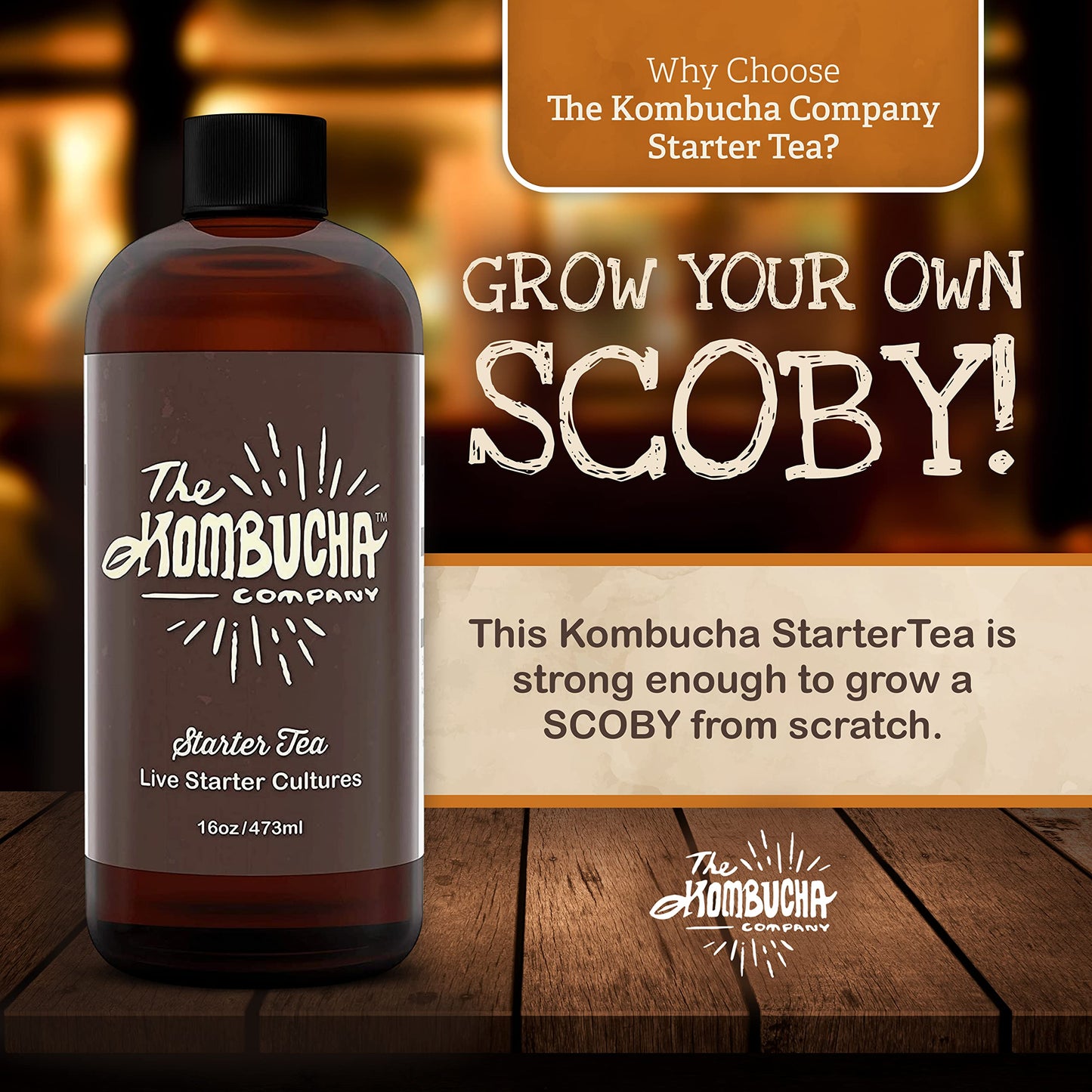 Kombucha Starter Tea | Grow Scoby From Scratch | 16 Oz Bottle | Live Cultures For Brewing 1 Gallon Of Homemade Kombucha Tea | By