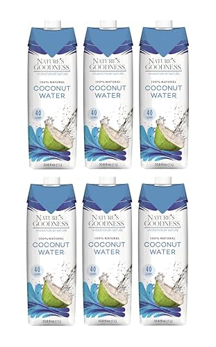 6 Pack of Natures Goodness Coconut Water - 33.82 Fl Oz 1(L) (No Pulp, Sugar Free, Vegan, Hydrating Naturally)