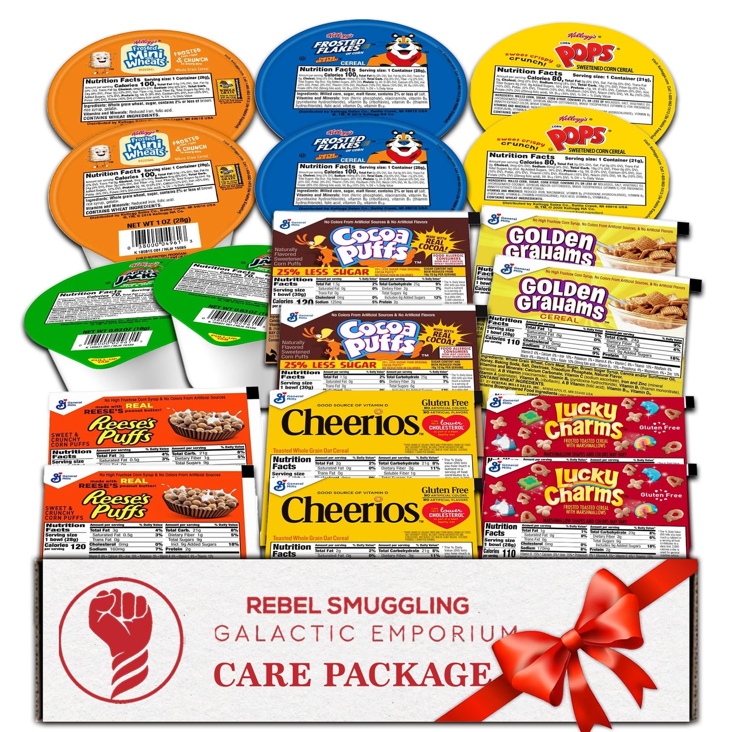 Individual Cereal Cups Variety 18 Pack- 2 Cups Each Of 9 Flavors Gift Basket Care Package By Rebel Smuggling Galactic Emporium