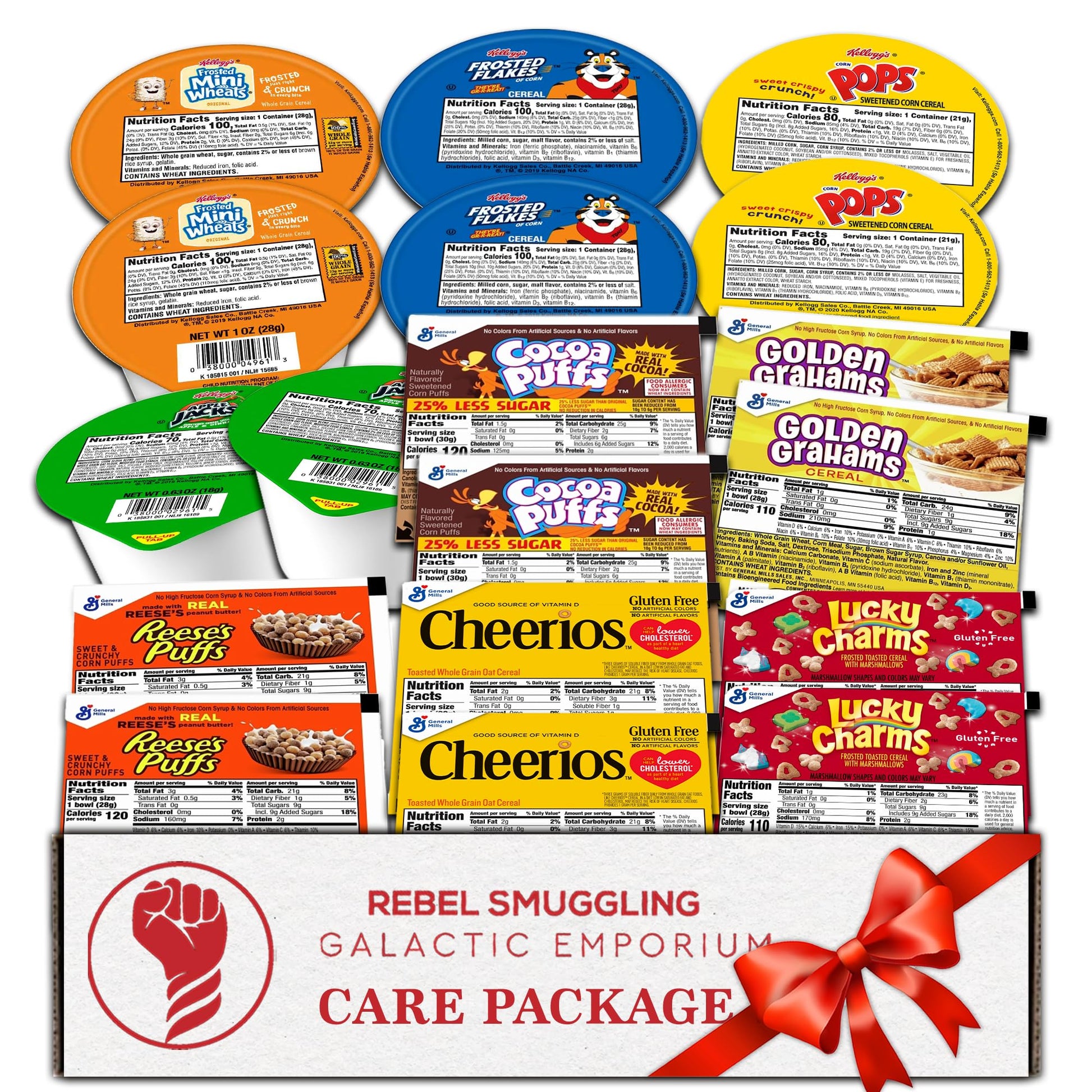 Individual Cereal Cups Variety 18 Pack- 2 Cups Each Of 9 Flavors Gift Basket Care Package By Rebel Smuggling Galactic Emporium