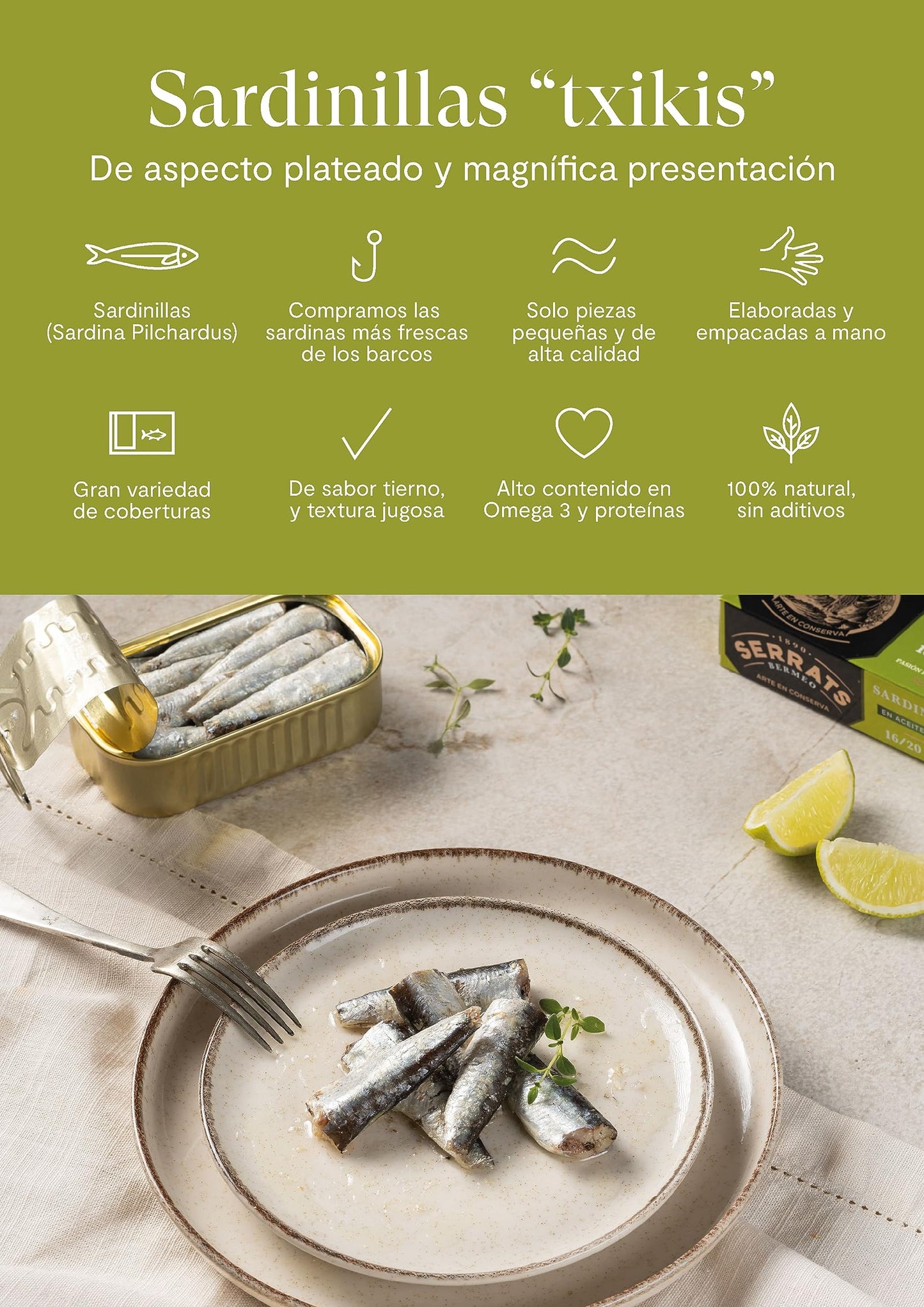 Serrats Baby Sardines in Olive Oil, 16/20 units, 1 tin, 4.1 oz