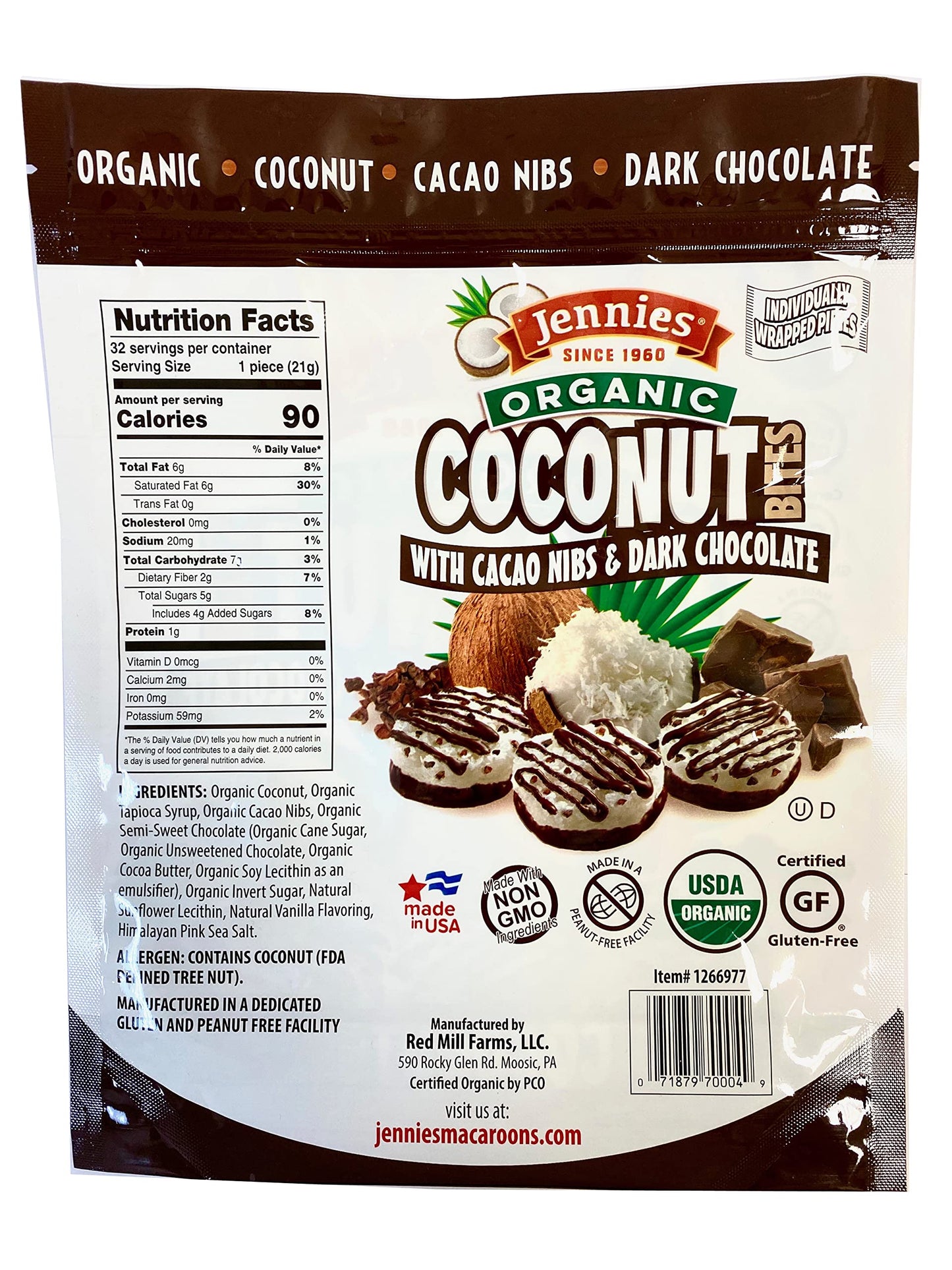 Jennies Organic Coconut Bites, Gluten Free, Peanut Free, Non Gmo (Cacao, 24 Ounce)