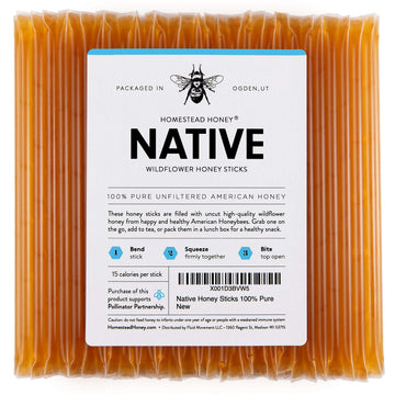 Fluid Movement 100-Count Native Honey Sticks - Individually Wrapped for Tea, Snacks, Stirring Bliss, Featuring Pure Clover Raw H