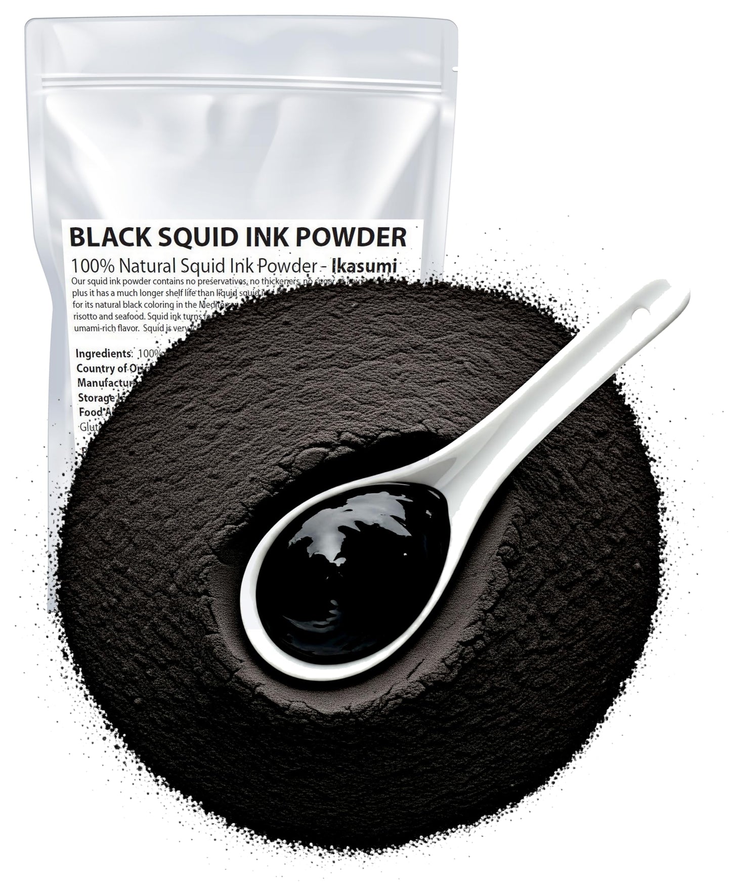 Ikasumi Black Squid Ink Powder - Genuine Ikasumi, 100% Pure, No Added Ingredients - Squid Cuttlefish Ink Powder, Net Weight: 1.7