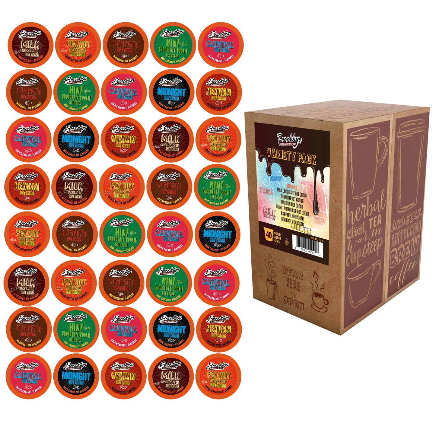Brooklyn Beans Hot Chocolate Variety Pack Pods  Compatible with 2.0 K-Cup malt-inspired  40 Count
