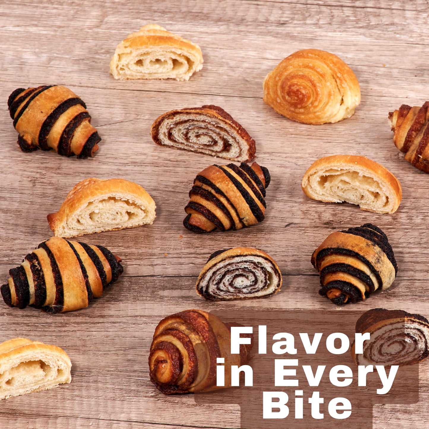 Bakery Fresh Croissants | Traditional Rugelach Pastries in Chocolate Cinnamon Roll & Vanilla Flavor | Approx 18 Rugelach Include