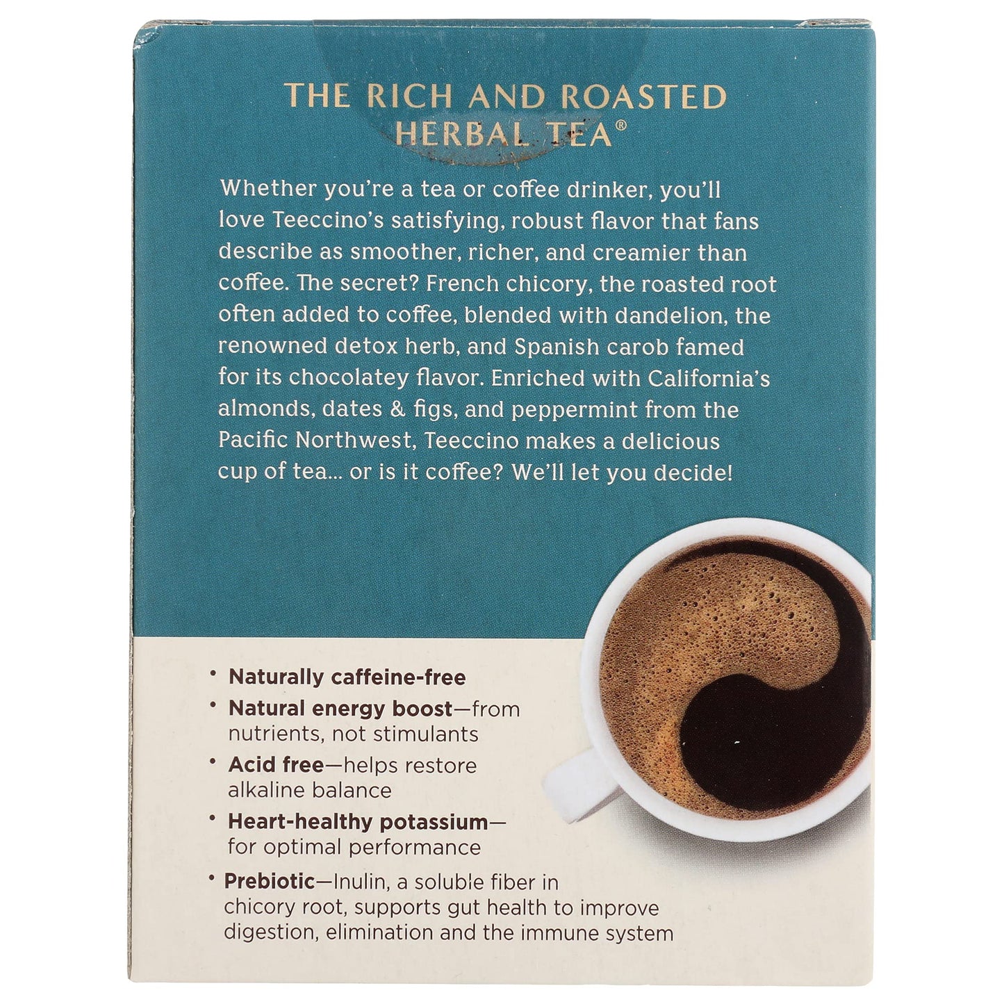 Teeccino Dandelion Mocha Mint Herbal Tea - Caffeine Free, Gluten Free - 10 Tea Bags, Model TEE43310